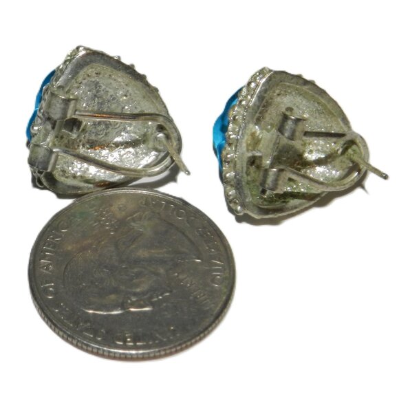 Blue Flower Earrings Clip With Diamonds And Alloy - Picture 2 of 7